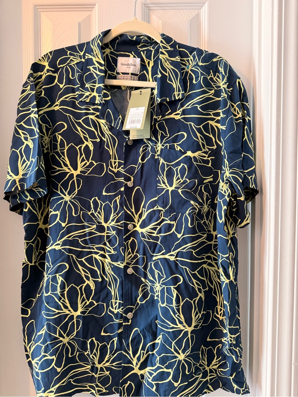 Goodfellow & Co Navy Short-Sleeve Button-Down with Yellow Floral Outline